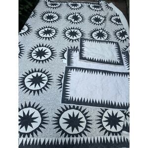 Soleil 4-Piece Medallion Cotton Quilt Set Jungalow Queen black white boho sun